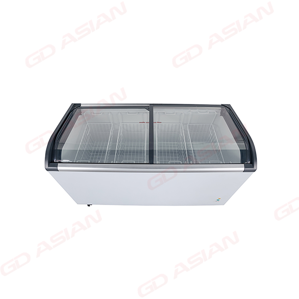Curved Sliding Glass Lid Chest Freezer Commercial Display