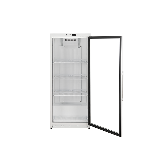 Large Capacity Glass Door Commercial Refrigerator Freezer White Steel Exterior