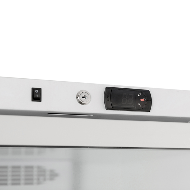 Large Capacity Glass Door Commercial Refrigerator Freezer White Steel Exterior